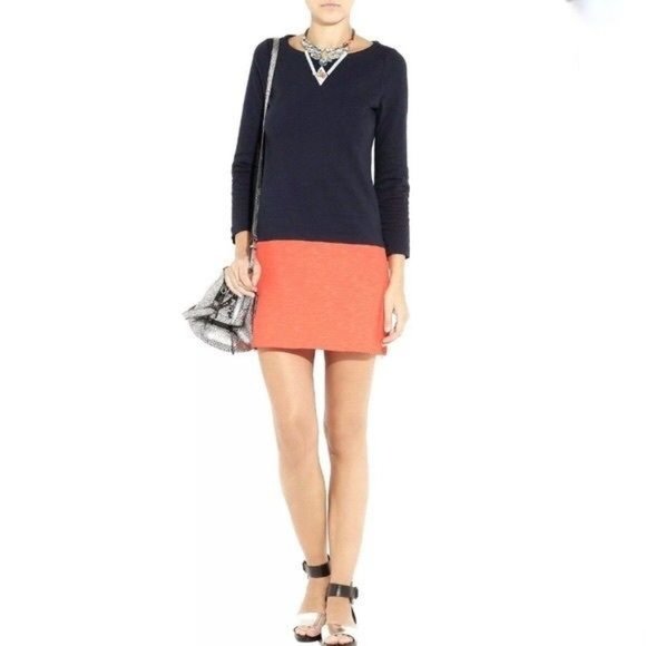 J Crew Maritime Colorblock Navy Peach Dress XS - Picture 1 of 13